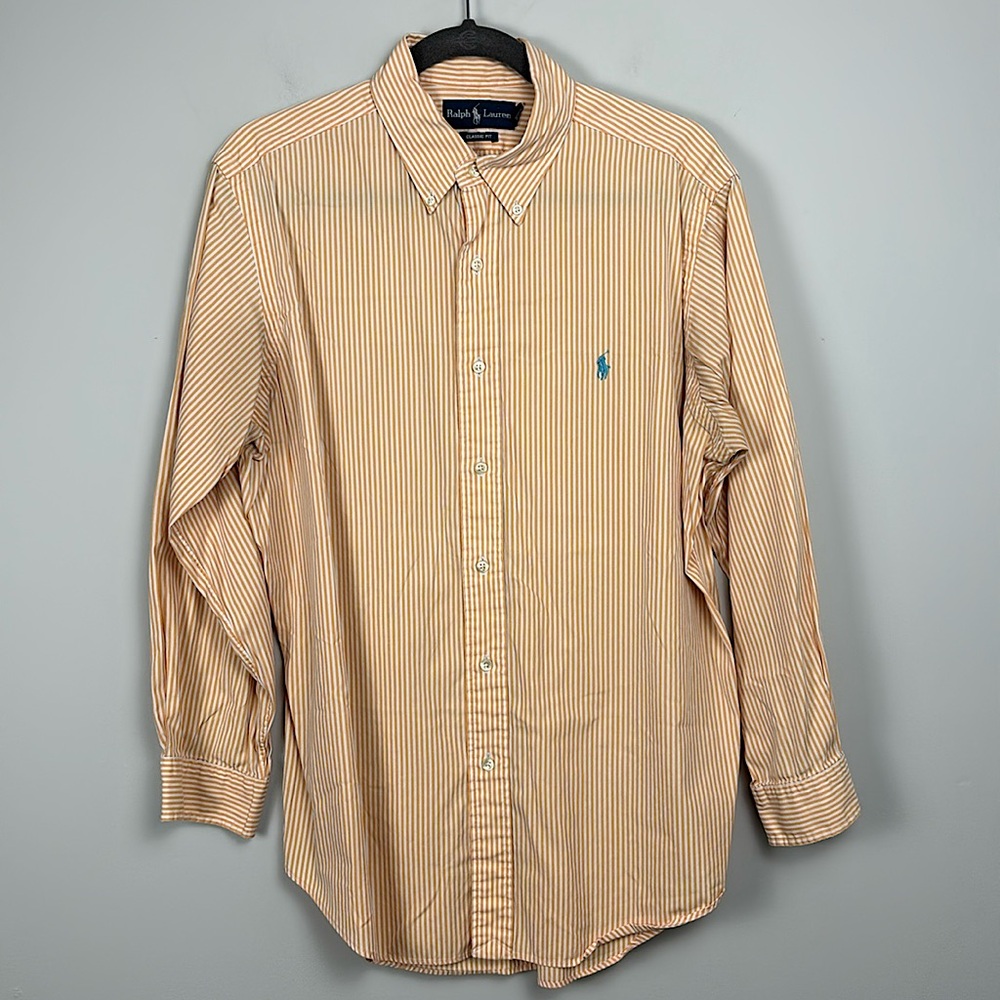 Men's Ralph Lauren Classic Fit Orange Pin Stripe Button Down SIZE 16 32/33